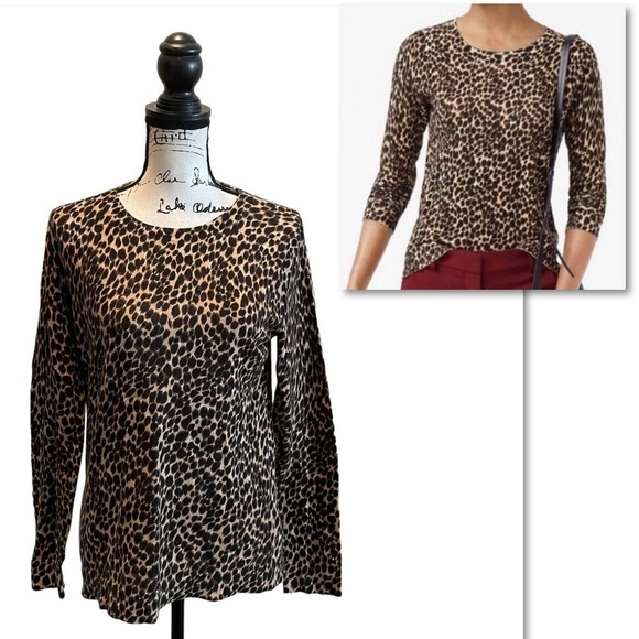 J. Crew Teddie Leopard Print Sweater Brown Size Medium Animal Pullover - Picture 1 of 9